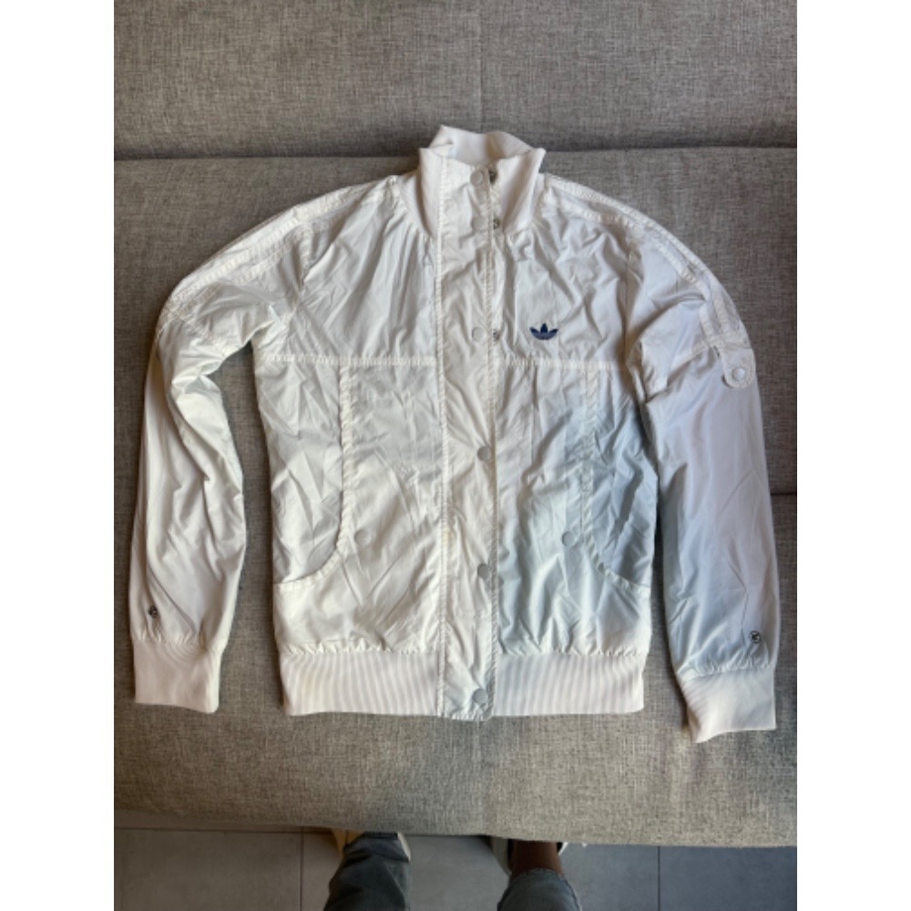 Y2K Adidas Jacket Womans Small White Windbreaker Dust Full Zip Lightweight‎ Coat
